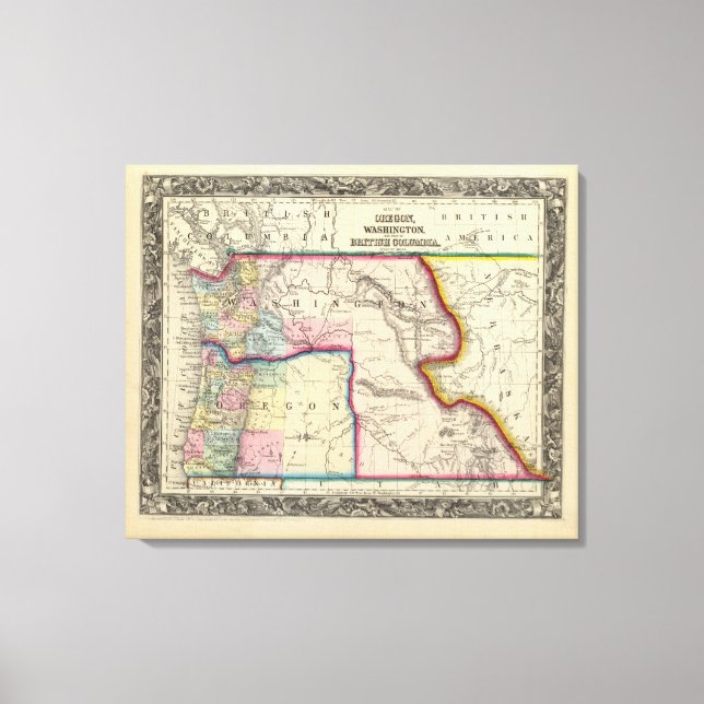 Map Of Oregon, Washington Canvas Print (Front)