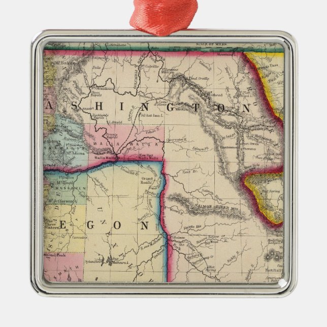 Map Of Oregon, Washington Metal Tree Decoration (Front)
