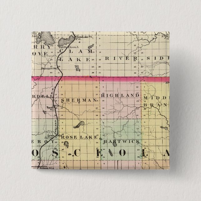 Map of Osceola County, Michigan 15 Cm Square Badge (Front)