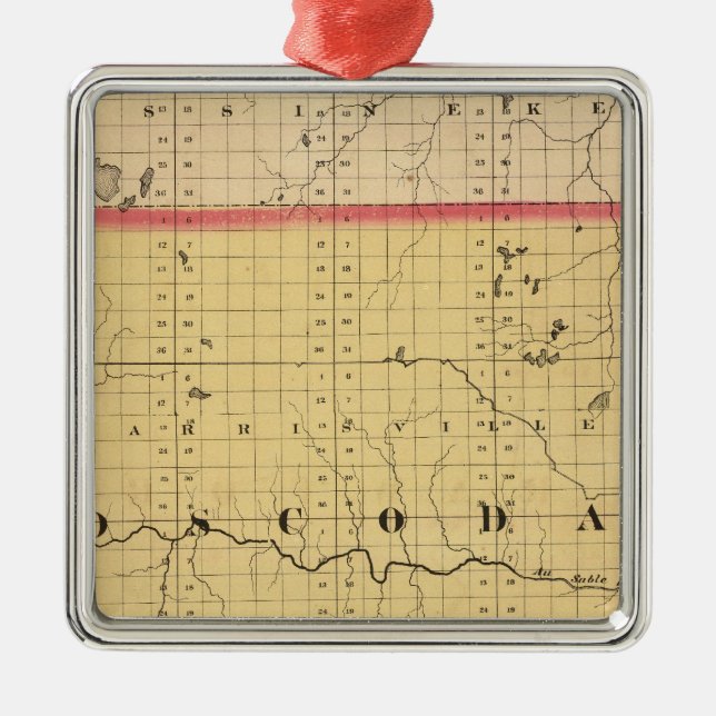 Map of Oscoda County, Michigan Metal Tree Decoration (Front)