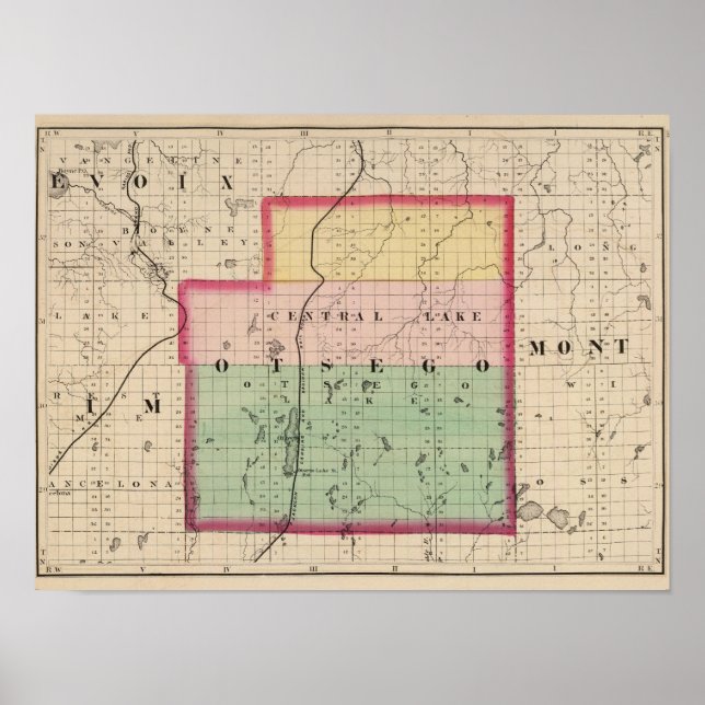 Map of Otsego County, Michigan Poster (Front)