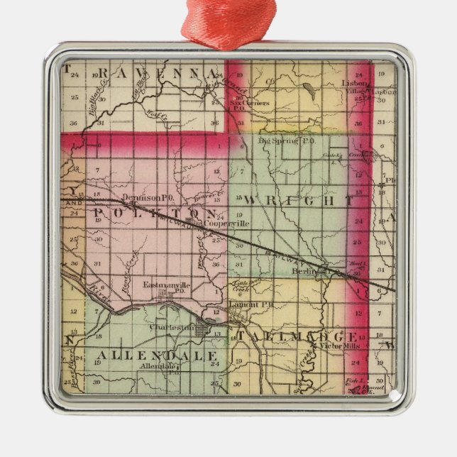 Map of Ottawa County, Michigan Metal Tree Decoration (Front)