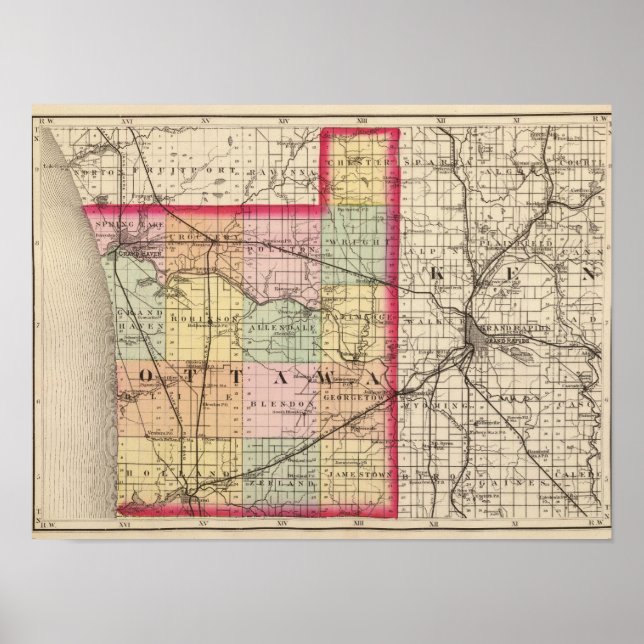Map of Ottawa County, Michigan Poster (Front)
