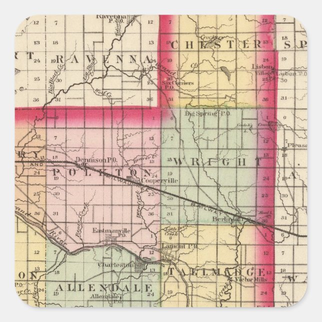 Map of Ottawa County, Michigan Square Sticker (Front)