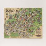 Map of Oxford, England (British Railways) Jigsaw Puzzle<br><div class="desc">"Oxford. British Reilways. J.P. Sayer". Pictorial poster map of the City of Oxford, from 1949 by J.P. Sayer. The map was published by British Railways to promote rail travel. Features major landmarks, along with figures in period costumes, illustrating Oxford's storied history. All the colleges are marked with small black and...</div>