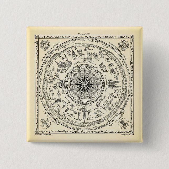 Map of Oxford view from the Bodleian Library 15 Cm Square Badge (Front)