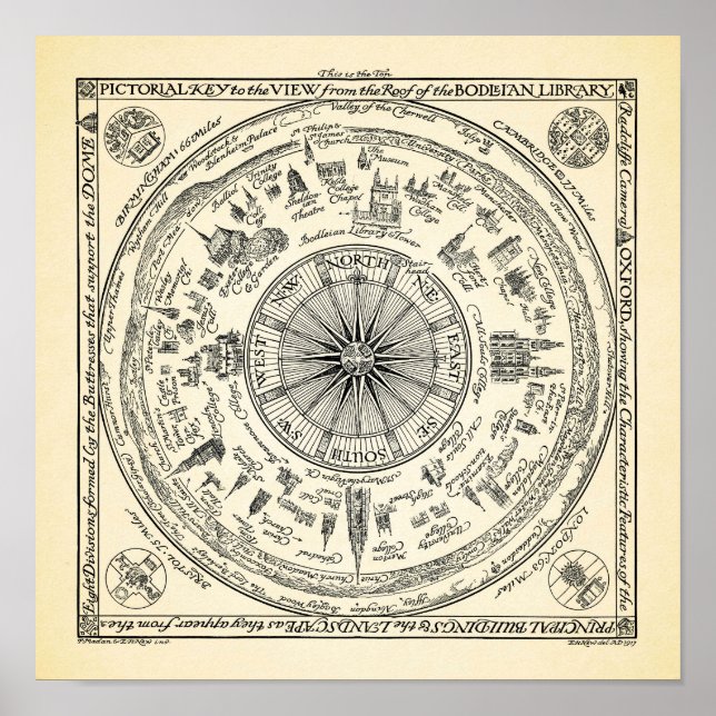 Map of Oxford view from the Bodleian Library Poster (Front)