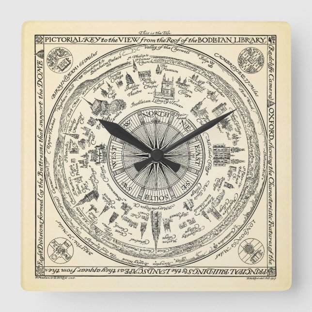 Map of Oxford view from the Bodleian Library Square Wall Clock (Front)