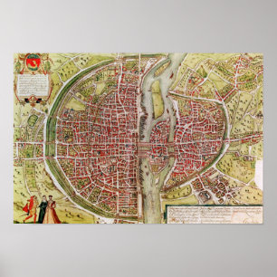 Map of Paris from 'Civitates orbis terrarrum' Poster