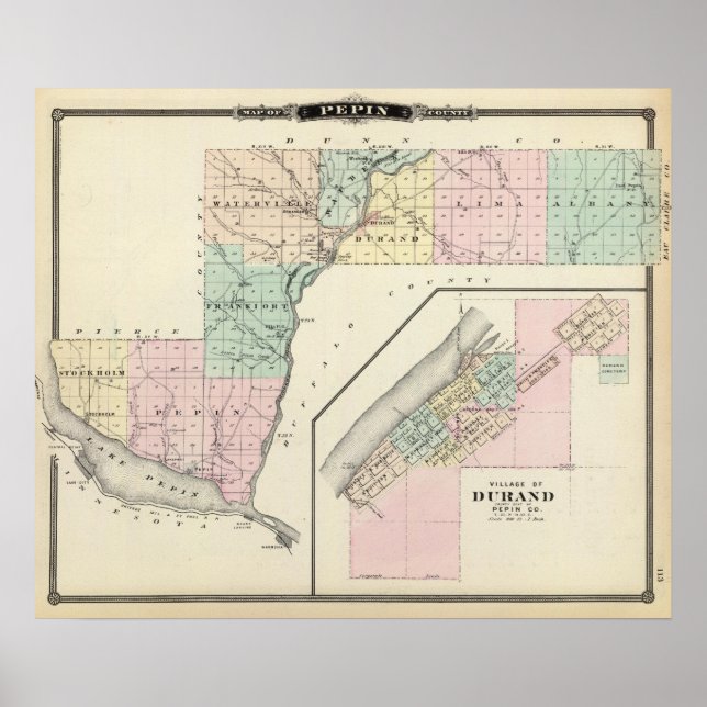 Map of Pepin County and Village of Durand Poster (Front)