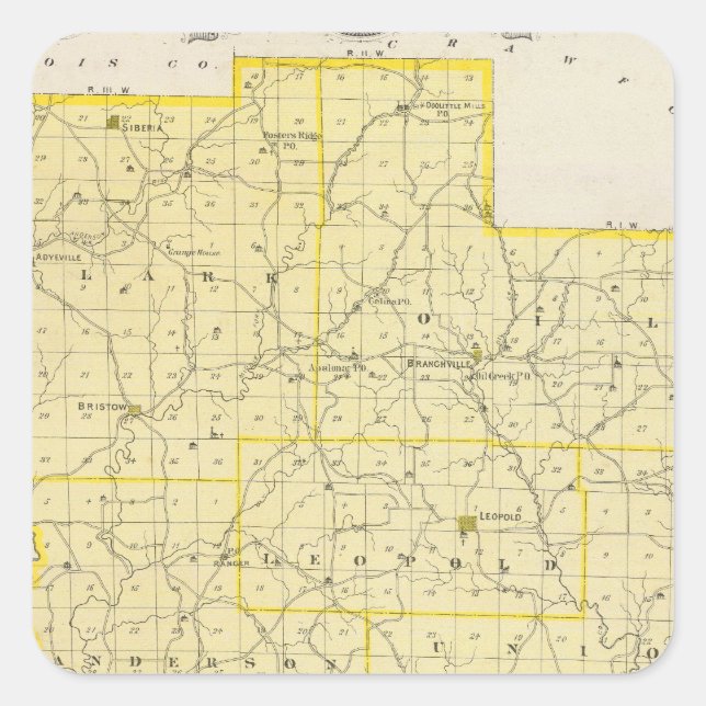 Map of Perry County Square Sticker (Front)