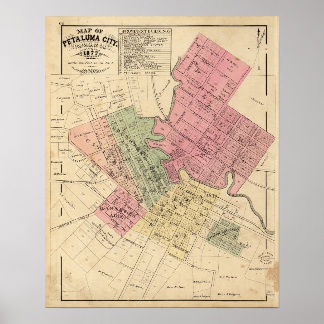 Map of Petaluma City 1877 Poster (Front)