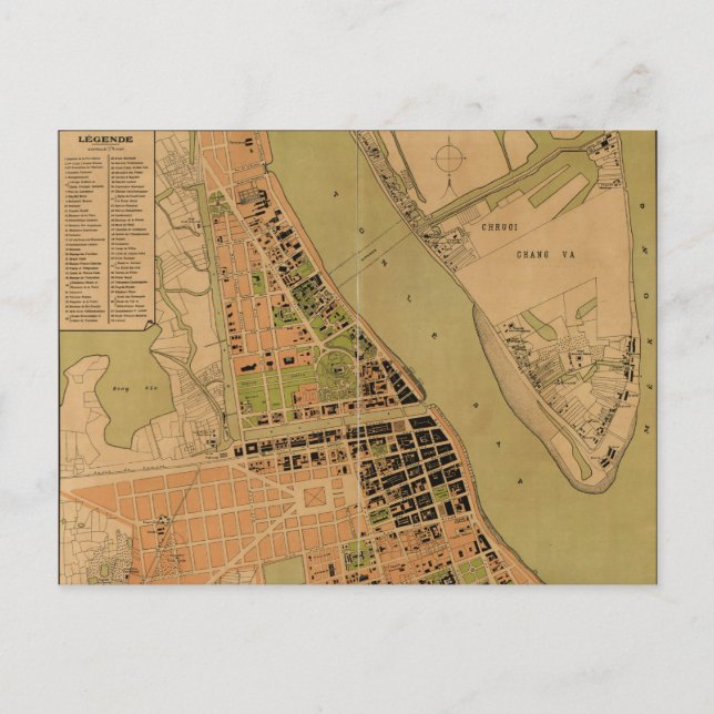 Map of Phnom Penh, Cambodia (circa 1920) Postcard (Front)