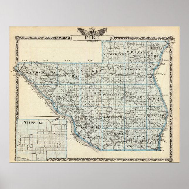 Map of Pike County and Pittsfield Poster (Front)