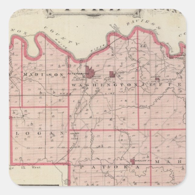 Map of Pike County with Plan of Petersburg Square Sticker (Front)
