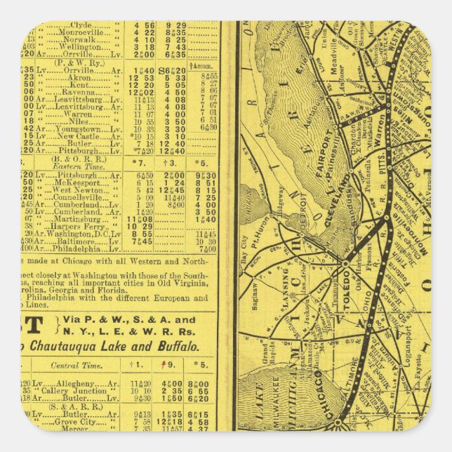 Map of Pittsburgh and Western Railway Square Sticker (Front)