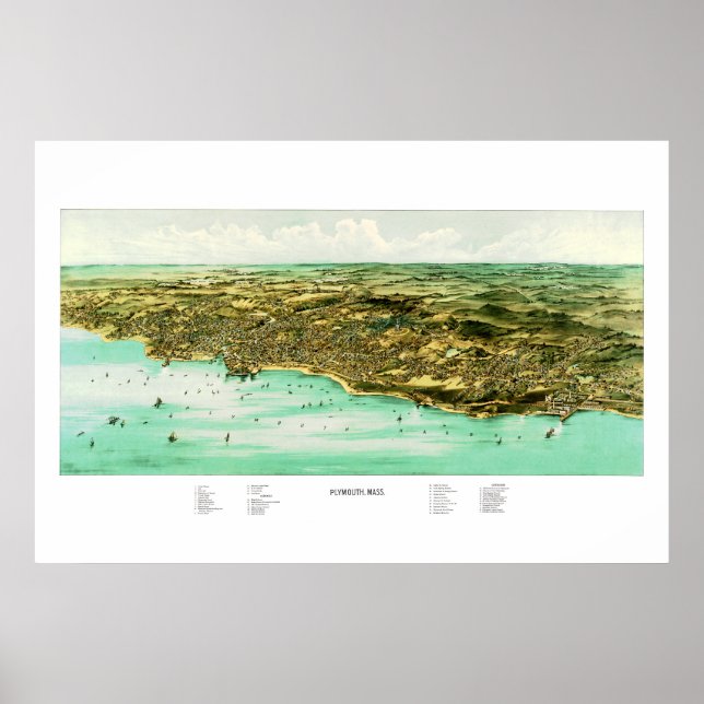 Map of Plymouth, MA in 1910 Poster (Front)