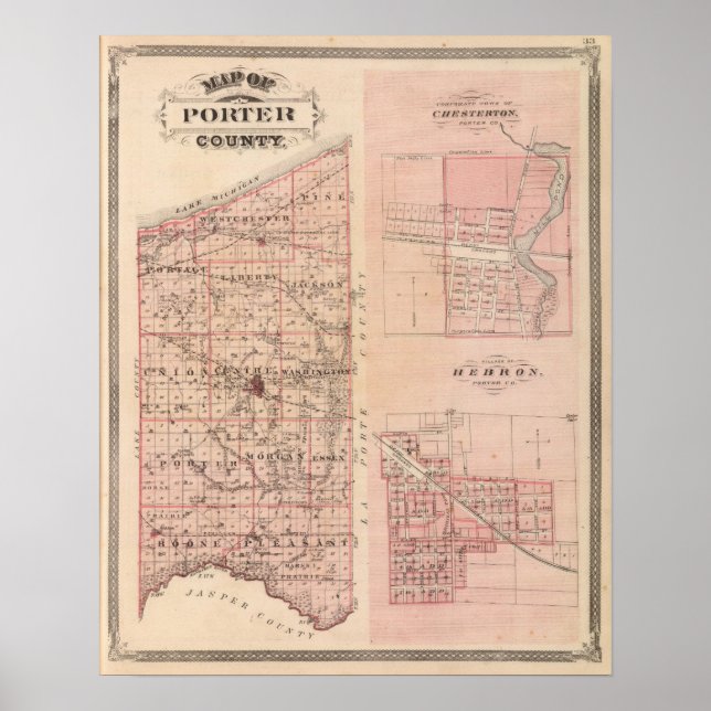 Map of Porter County with Chesterton, Hebron Poster (Front)