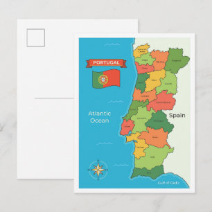 Map of Portugal Art Vintage travel Postcard