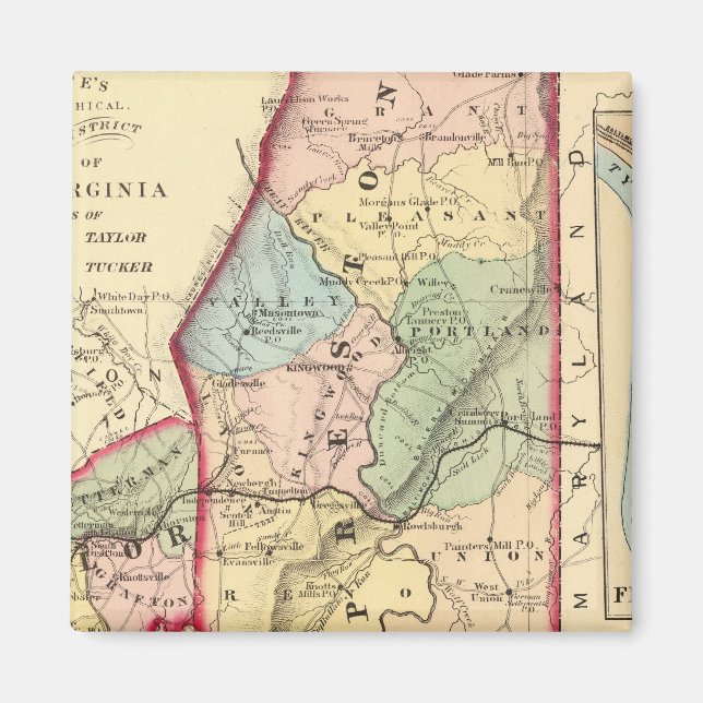 Map of Preston, Taylor, Barbour, Tucker counties Magnet (Front)