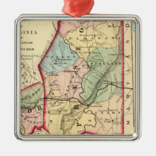 Map of Preston, Taylor, Barbour, Tucker counties Metal Tree Decoration