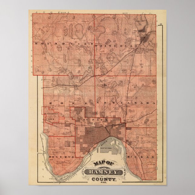 Map of Ramsey County, Minnesota Poster (Front)