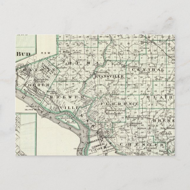 Map of Randolph County, Red Bud and Chester Postcard (Front)