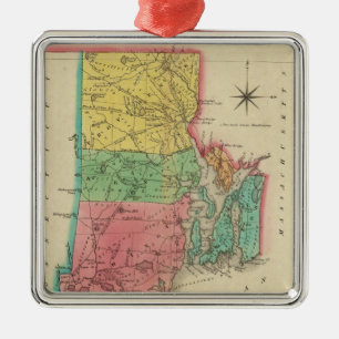 Map Of Rhode Island Metal Tree Decoration