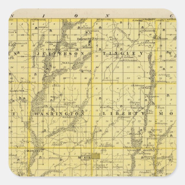 Map of Ringgold County, State of Iowa Square Sticker (Front)