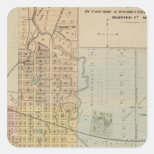 Map of Rochester, Minnesota Square Sticker (Front)