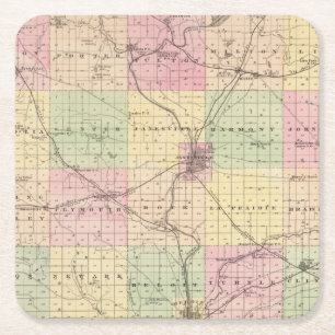 Map of Rock County, State of Wisconsin Square Paper Coaster
