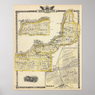 Map of Rock Island County and Dixon Poster