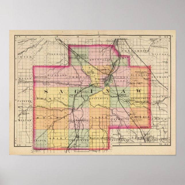 Map of Saginaw County, Michigan Poster (Front)