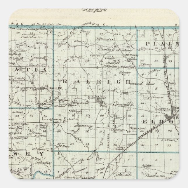 Map of Saline County Square Sticker (Front)