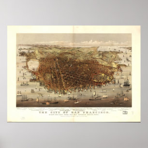 Map of San Francisco, Birds-Eye View, 1878 Poster