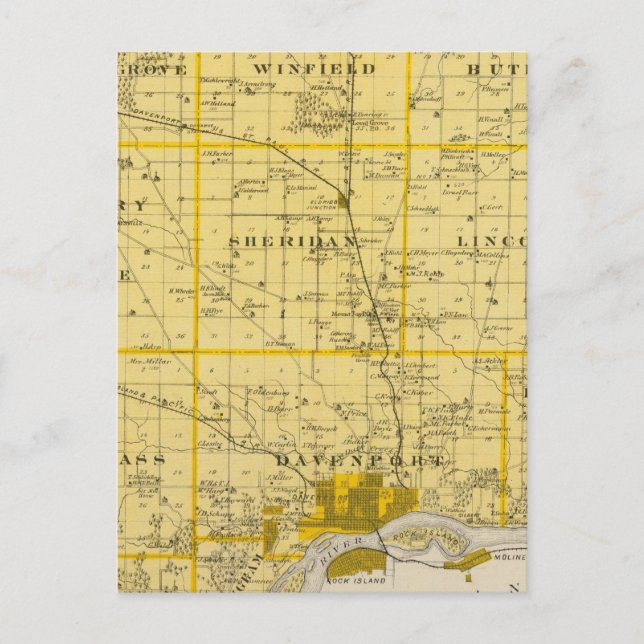 Map of Scott County, State of Iowa Postcard (Front)