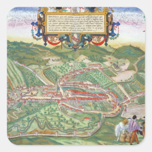 Map of Serravalle, from 'Civitates Orbis Terrarum' Square Sticker
