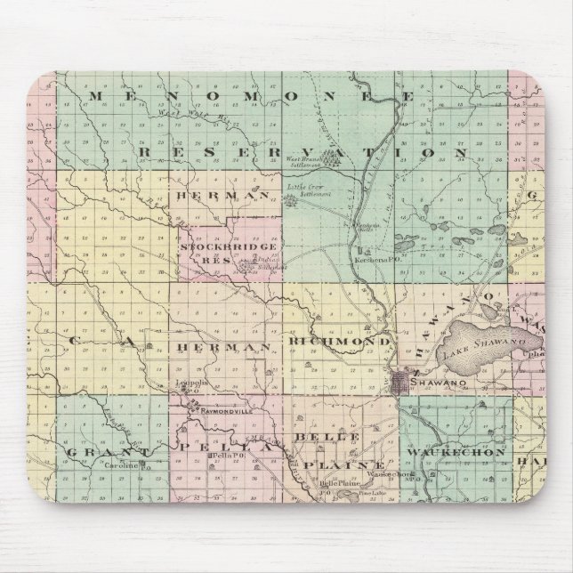 Map of Shawano County, State of Wisconsin Mouse Pad (Front)