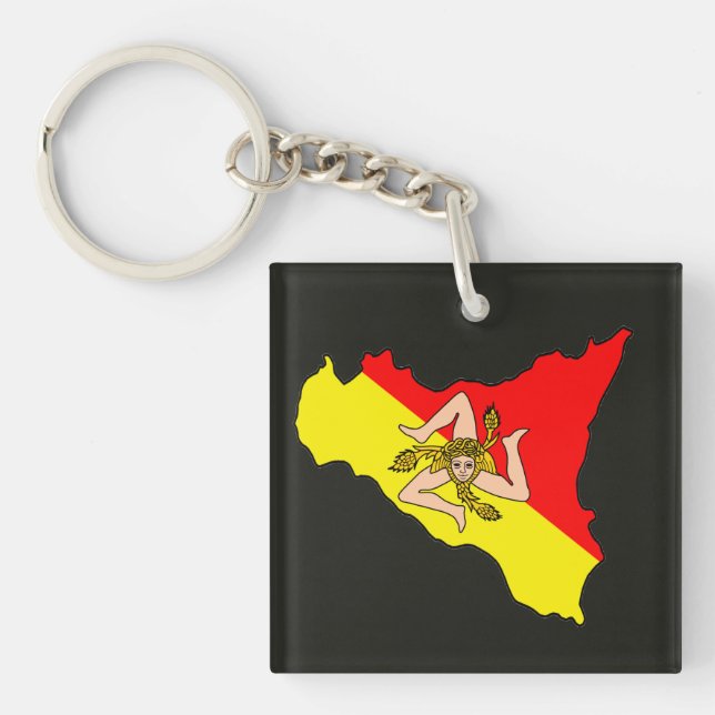Map of Sicily with Trinacria Symbol Key Ring (Front)