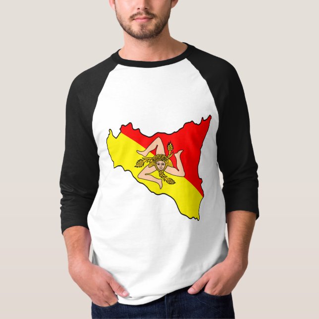Map of Sicily with Trinacria Symbol T-Shirt (Front)