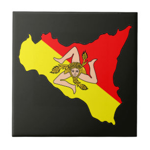 Map of Sicily with Trinacria Symbol Tile