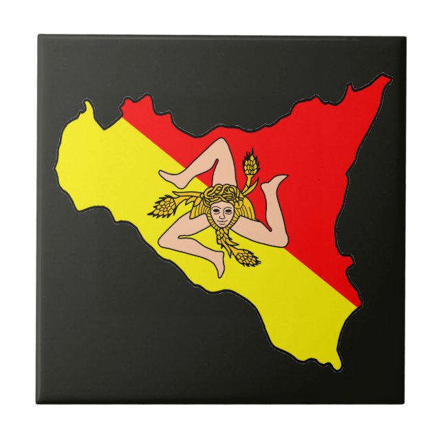 Map of Sicily with Trinacria Symbol Tile (Front)