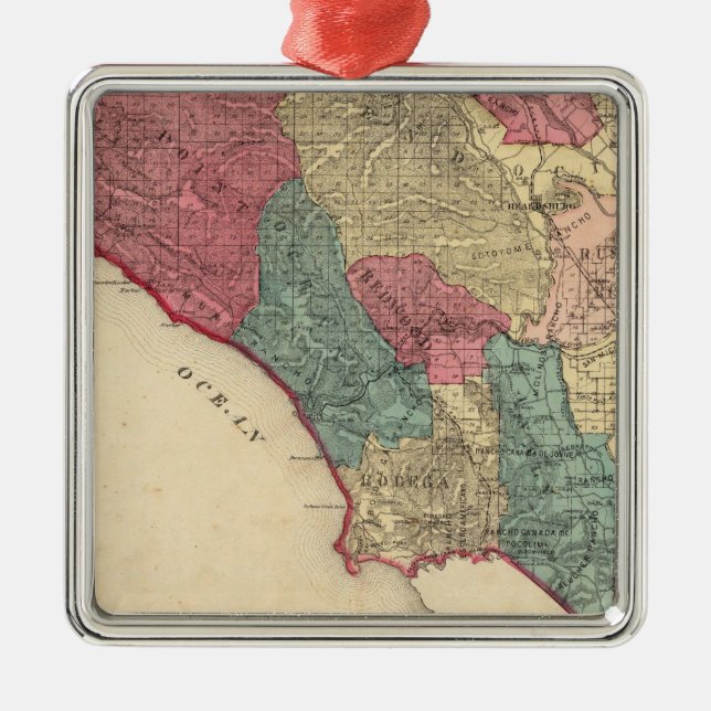 Map of Sonoma County California Metal Tree Decoration (Front)