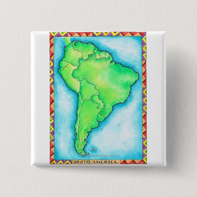 Map of South America 2 15 Cm Square Badge (Front)