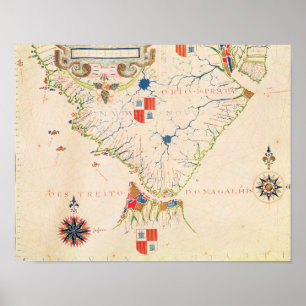 Map of South America and the Magellan Straits Poster