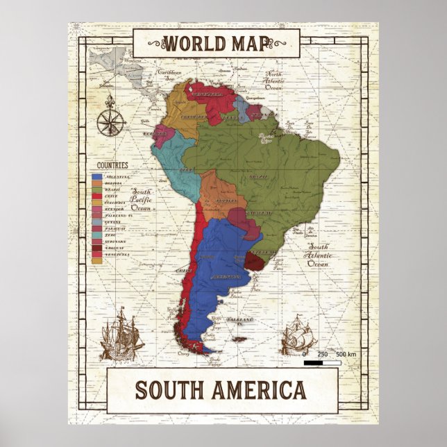 Map Of South America Poster (Front)