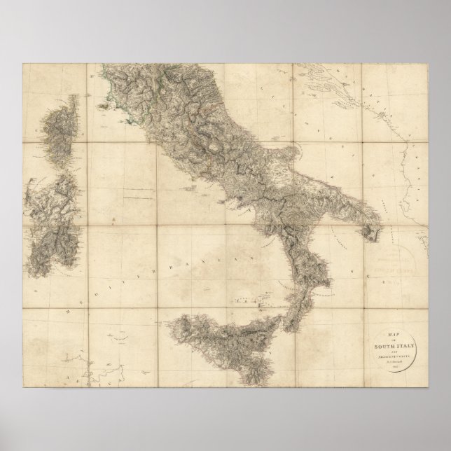 Map of South Italy and Adjacent Coasts Poster (Front)