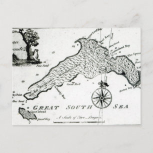 Map of South Pacific Island, 1800 Postcard