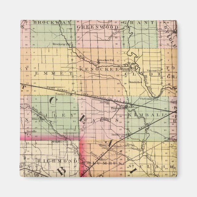 Map of St Clair County, Michigan Magnet (Front)