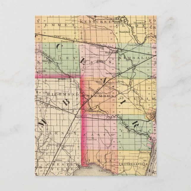 Map of St Clair County, Michigan Postcard (Front)